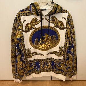 Versace Men's Blue and Gold Graphic Hoodie